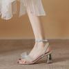 Open Toe 2025 New Princess Style Bow Pearl Thick Heel with Sandals Square Head High Heels Women's Shoes