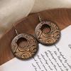 Retro Style Wood Carved Earrings Niche Design Round Earrings Femininity Literary Earrings