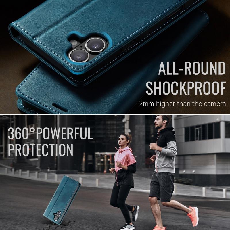 CaseMe Кожаный чехол-кошелек с откидной крышкой для iPhone 17 Pro Max Air 17E 16 15 Plus 14 13 12 11 X XS XR SE 2022 8 7 Ударопрочный кошелек с карманом для карт