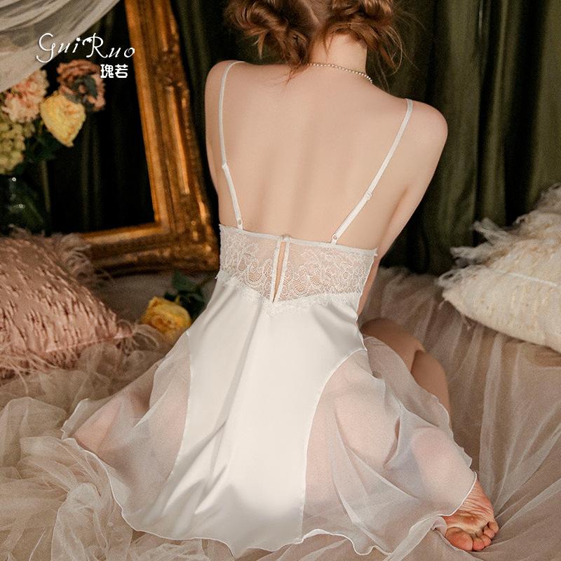 Women's Silky Underwire Push Up Padded Cami Sleep Dress with Robe for Spring Summer