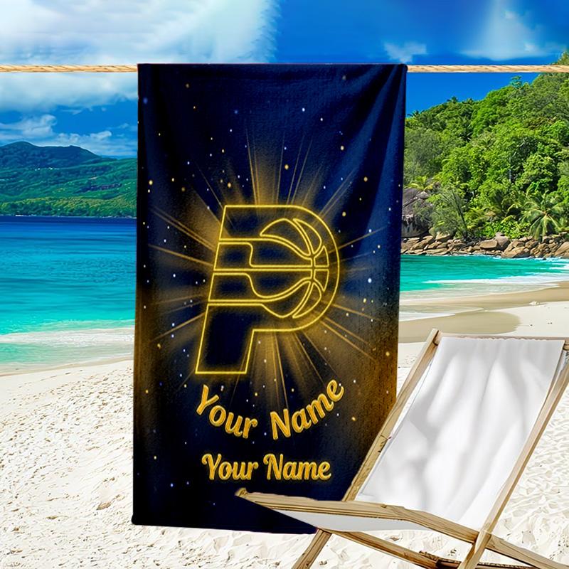 Custom Name Beach Towel Pacers Basketball Team Beach Towel, Soft Microfiber, Gift for Her/Him, Birthday, for Pool, Beach, Travel, Fan gifts