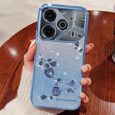 Чехол для телефона Tecno Pova 6 5G/Pova 6 Pro 5G, вспышка розовый цветок прозрачный противоударный роскошный сияющий защитный чехол с бриллиантами