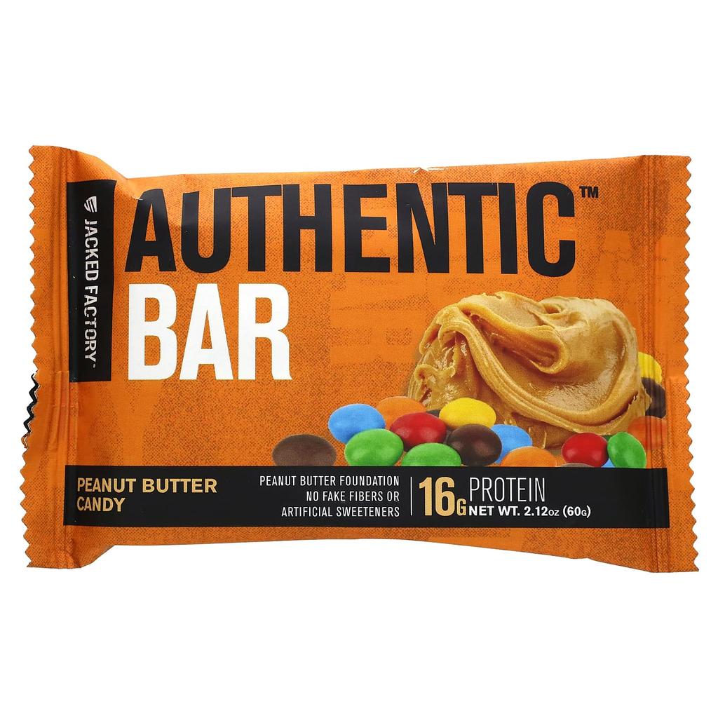 Jacked Factory Authentic Bar, Protein Bar, Peanut Butter Candy, 12 Packs, 60g (2.12oz) Each