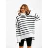 Women Autumn Winter Knitwear Pullover Contrast Stripe High Neck Long Sleeve Sweater