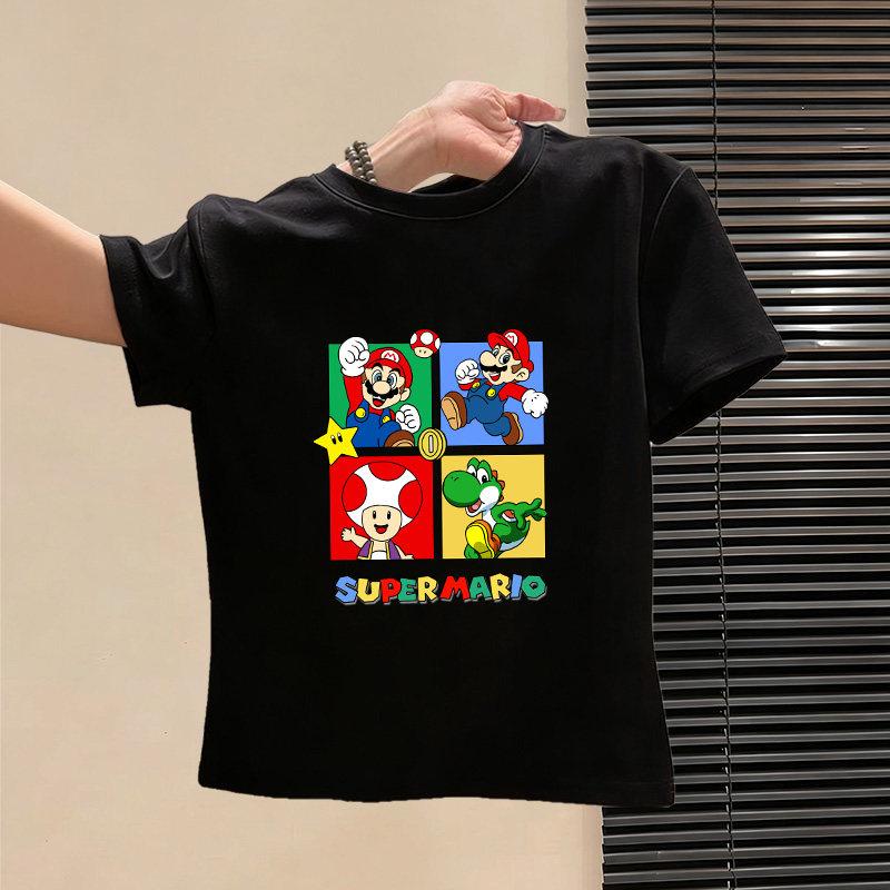Childrens Summer Cotton ShortSleeved Mario Tshirt 2026 New Style Childrens Summer Clothing Loose Sleeve Top Trend