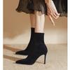 Fashion 2024 Winter Women Ankle Boots Sexy Pointed Toe Thin High Heel Concise Mature Zippers Party Dress Shoes Black Boots