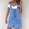 Women Spring Summer Denim Jumpsuits and Rompers Ladies Adjustable Jeans Short Bodysuits Casual Pockets Playsuits