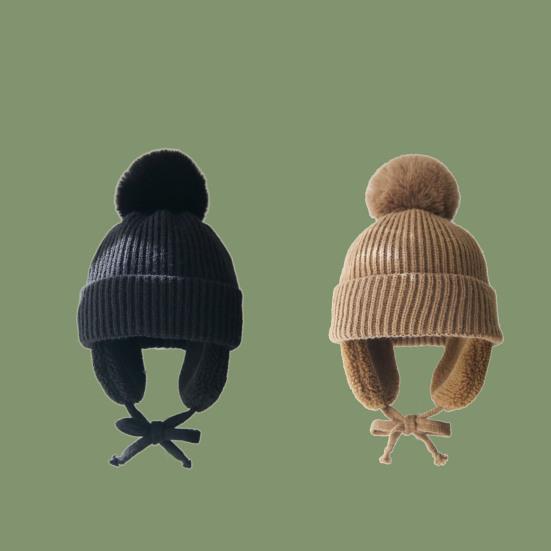 Yousheng Children Hat Thickened Wool Knit Hat with Pom-Pom Ball Decor Extended Ear Flaps Design Fleece Lining Warm Winter Hat