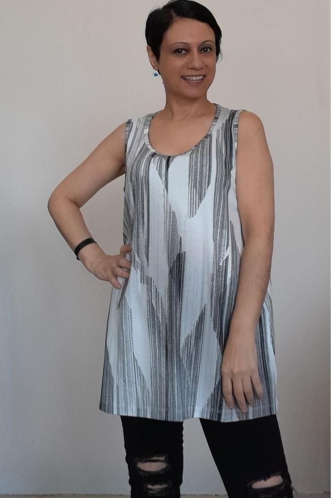 Women's Style Big Size T-Shirt White Black Patterned Thick Strap Combed Cotton Viscose T-Shirt