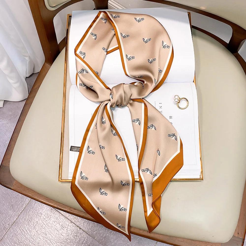 Длинный шелковый шарф-мешок, галстук, женская шея, узкие шарфы, повязка на голову, платок, принт лошади, брендовая женская шейная лента, весна, новинка