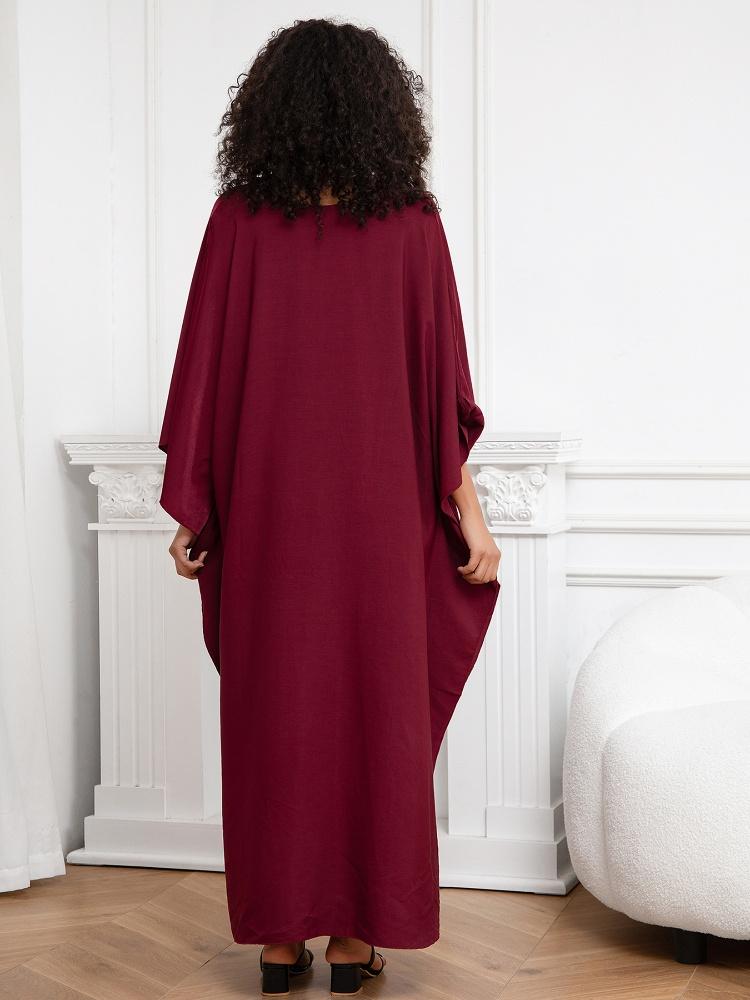 EDOLYNSA Wine Red Kaftan Women's Long Dress Pcaftan Lus size Moo Moo Dress Beach Wear Lounge wear House robe Outfit Q1306