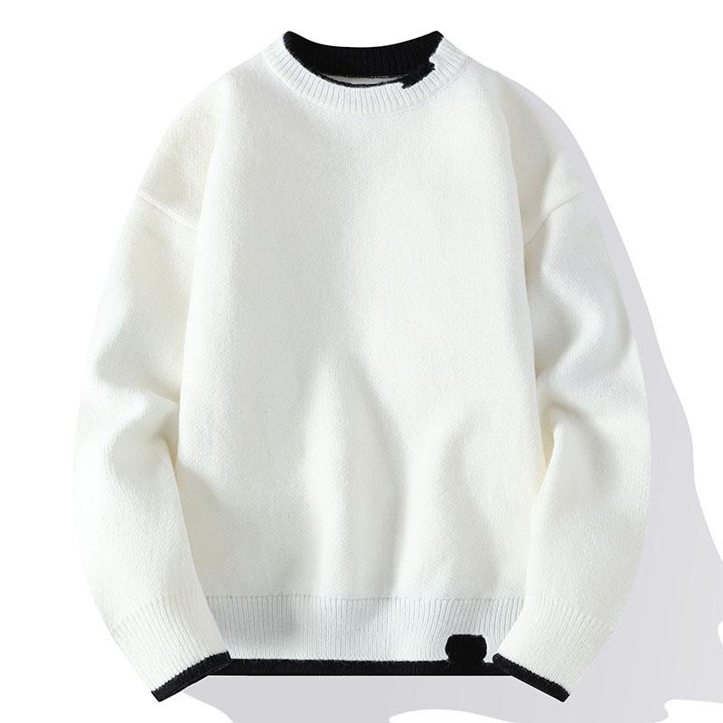 Men's Winter Round Neck Colorblocking Pullover Knit Sweater Vintage Casual Loose Knit Sweater