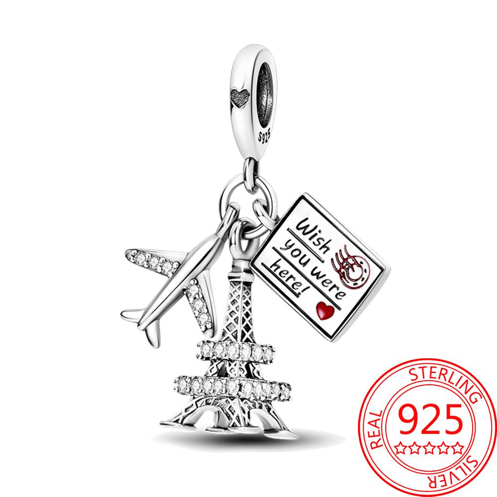 Copper Metal Paris Tower Aircraft Travel Charm Bead Component Pendant Bead Component Bead Components Compatible With Charm Bead Component Authentic