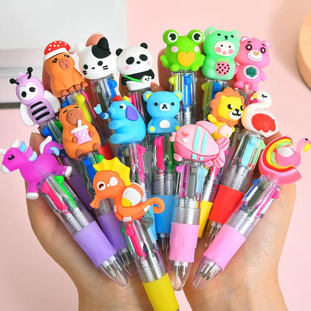 Cute Retractable Round Ballpoint Pens, Stick Construction Type, Plastic Material, for School and Office Supplies
