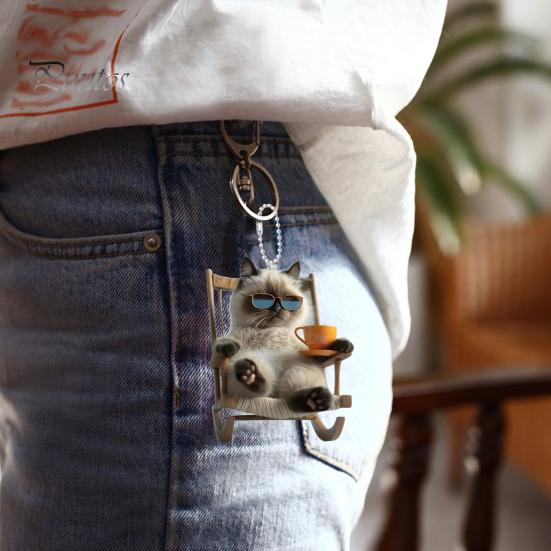 Кресло-качалка, подвесное украшение в виде кота, домашняя рождественская елка, зеркало заднего вида автомобиля, 2D, плоский акриловый котенок, подвесное украшение, мультяшное животное, кулон