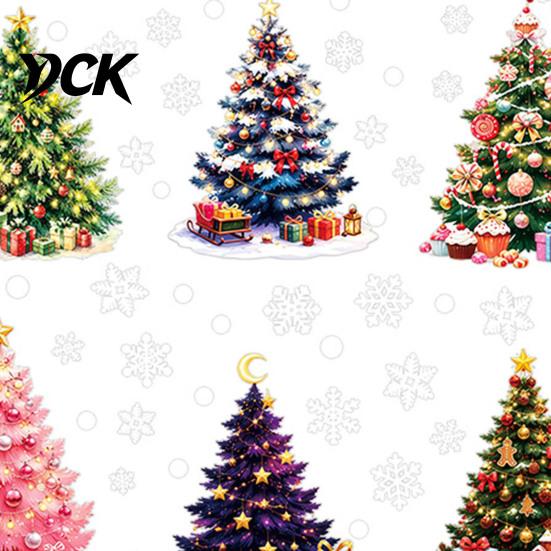 Decorative Glass Stickers for Parties 6Pcs Colorful Christmas Tree Snowflake Static Window Sticker, PVC Cling, Removable Decal Transparent Film