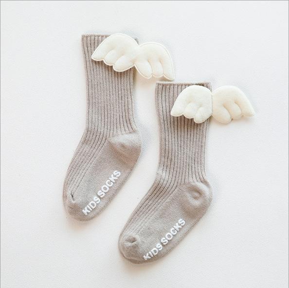 Baby Girls Knee High Socks Angel Wing Summer Autumn Cotton Socks Solid Candy Color Kids Toddler Short Socks for Children
