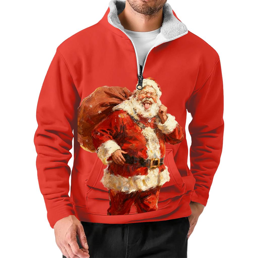 Men's Christmas Stand-up Collar Sweatshirt, Hot-selling Outdoor Casual Top With  Collar