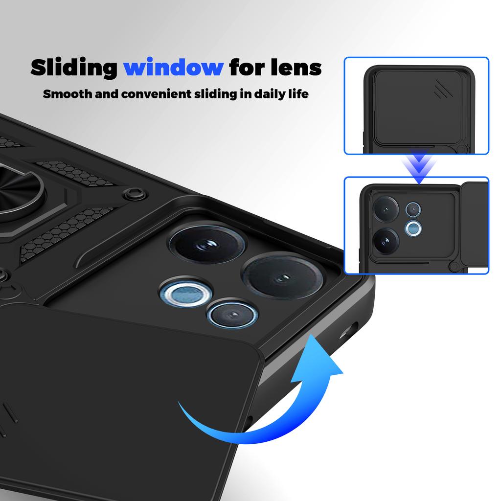 Чехол для vivo V60 5G с крышкой-слайдером для камеры, PC+TPU, подставка, чехол для телефона