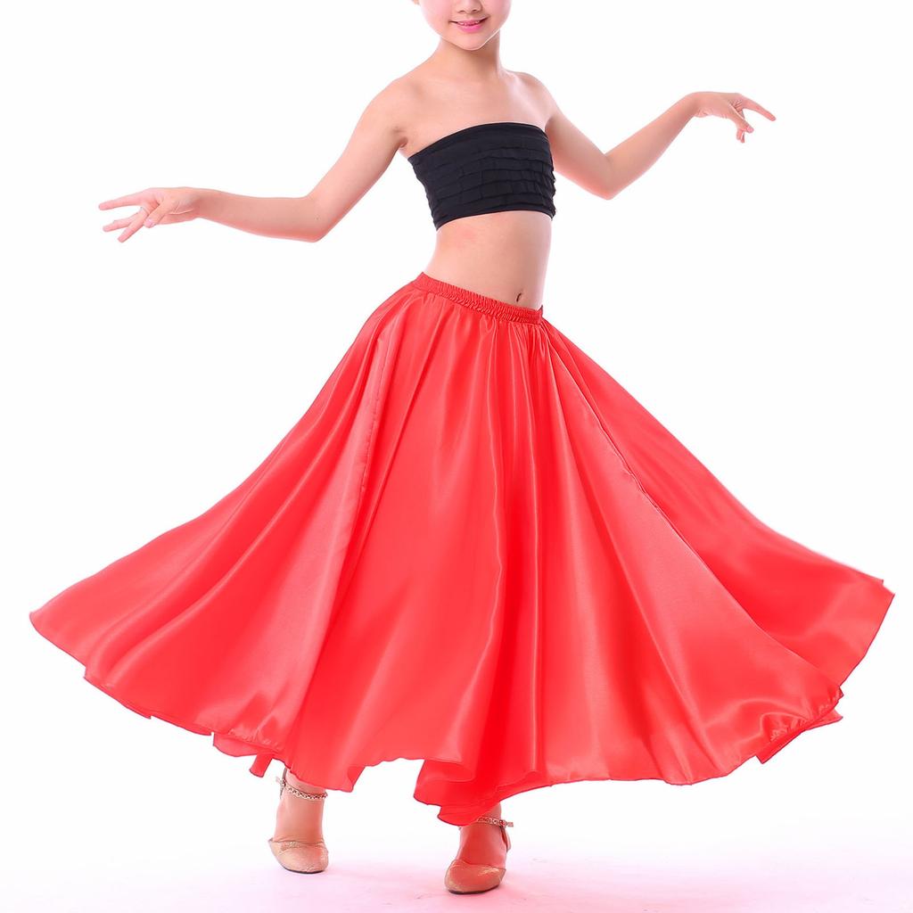 Детская длинная юбка для бальных танцев с полным кругом для девочек, юбка макси для фламенко, ча-ча, латинской румбы, самбы, танцевальная одежда