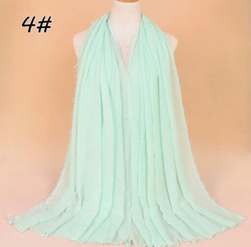 New Ethnic Oversize Muslim Crinkle Hijab Head Scarf Women Solid Bubble Cotton Shawls And Wraps Soft Big Linen Foulard Femme