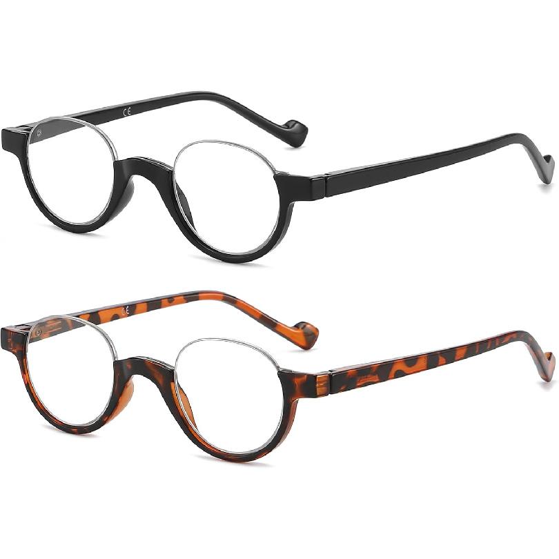 2 Pack Vintage Reading Glasses Round Durable Readers 99% Blue Light Blocking Half Frame Computer Women Men Cheaters
