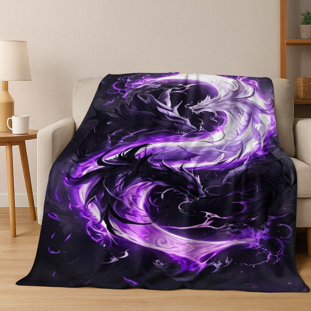 Magic Dragon Mythology Art Chinese Loong Cartoon Flannel Blanket,Cozy Soft Throw Blanket for Home Bedroom Bed Sofa Cover Kid