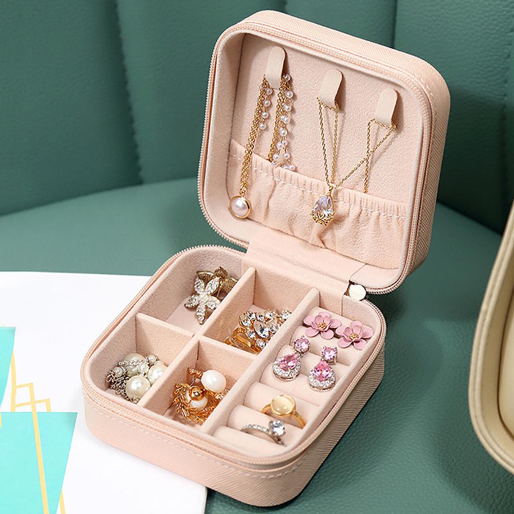 Portable Jewelry Storage Box with Zipper PU Leather Holder Case for Earrings Necklace Rings Jewelry Box