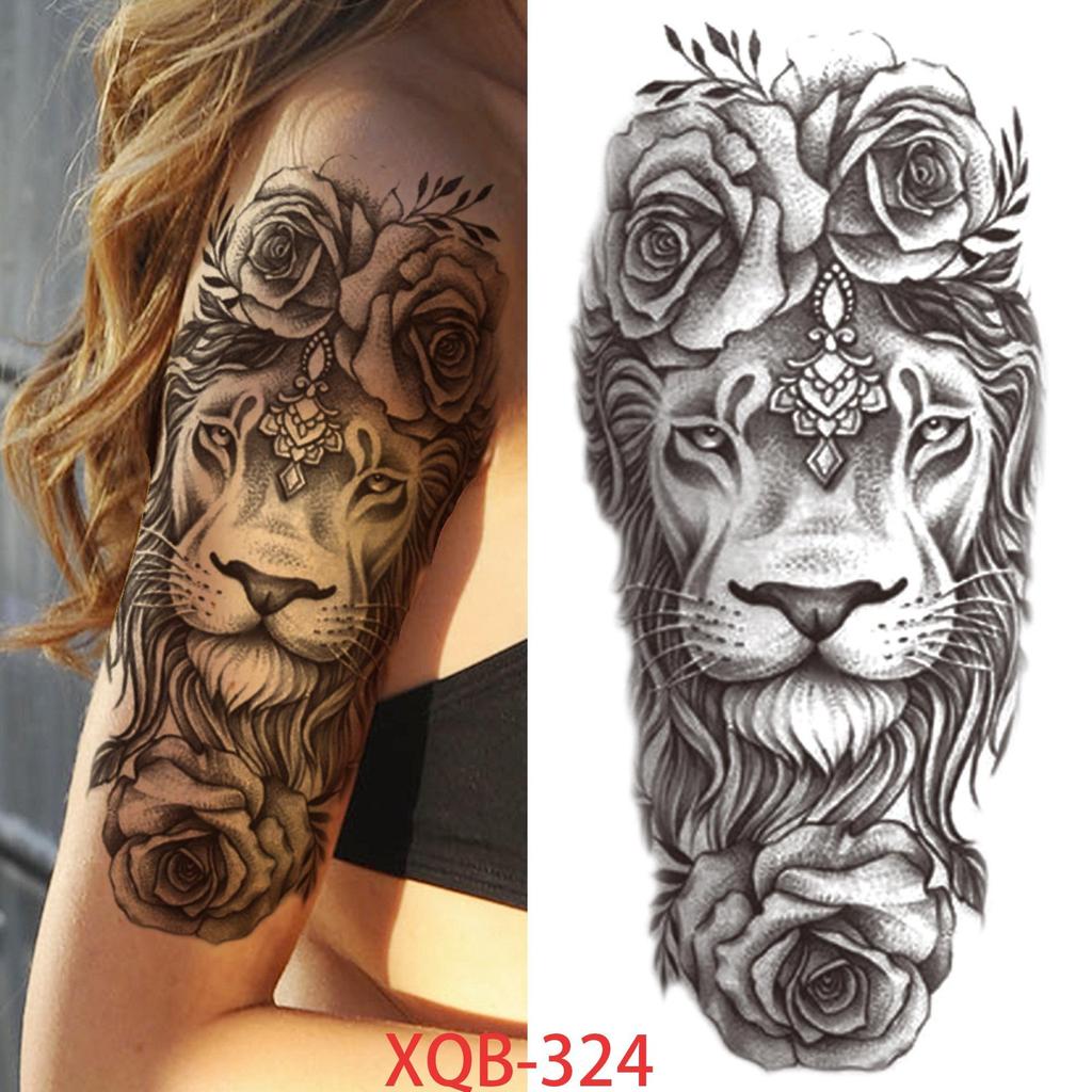1 PC 210*114MM Cat Geometry Black Temporary Tattoos For Men Women Black Forest Skull Tiger Wolf Tattoo Sticker Evil Devil Arm Tattoo