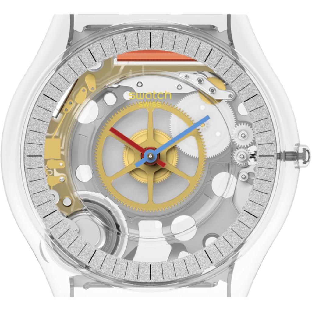 Swatch Кварцевый механизм 30 метров водонепроницаемые унисекс швейцарские часы 34 мм полый циферблат пластиковый корпус ТПУ ремешок SS08K109-S06