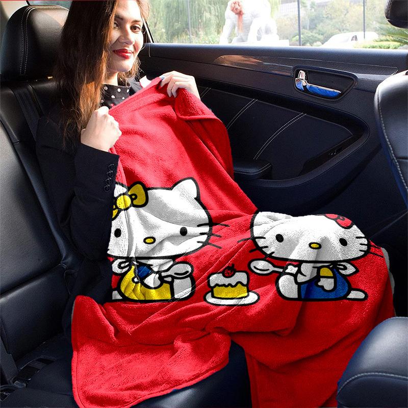 1pc. Hello Kitty Plush Blanket - Cute Cartoon Design for Home, Office, Outdoor Use, Gift Idea, Suitable for Al