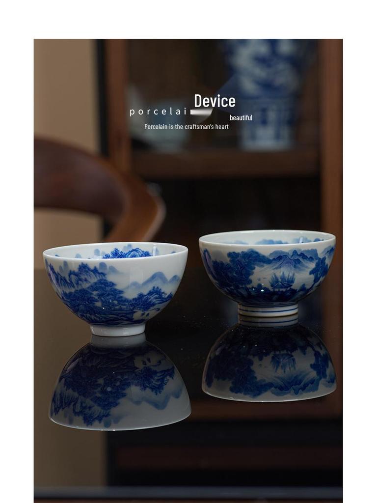 Ручная роспись Сине-белая керамическая чайная чашка Jingdezhen - Дизайн с пейзажем