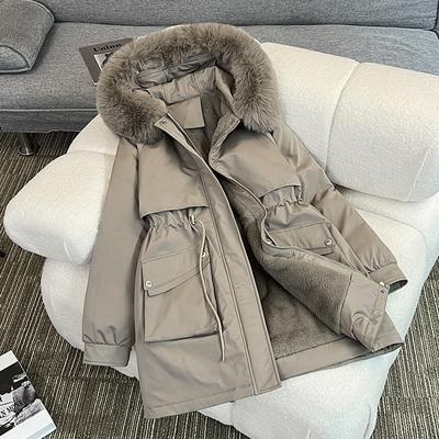 Новая зимняя женская хлопковая куртка средней длины с капюшоном и съемным шерстяным воротником, универсальная стильная куртка