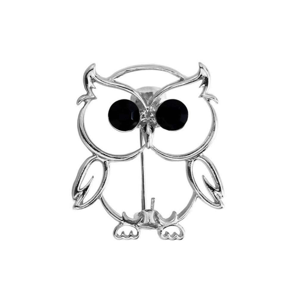 Hollow Animal Metal Pin Light Luxury Owl Badge Pin Fashion Jewelry Owl Rhinestone Brooch Gifts