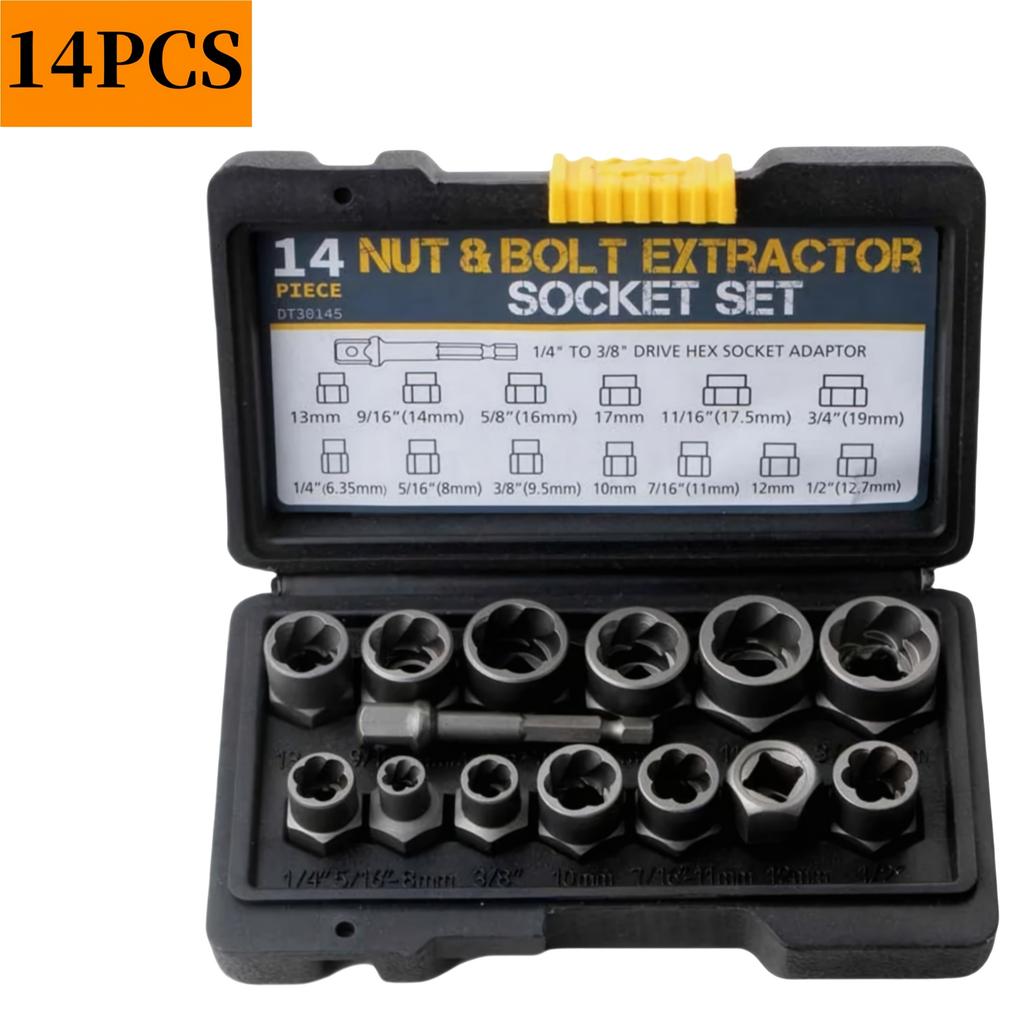 14 Pieces Damaged Bolt Removal Tool Bolt Extractor Tool Set with Storage Case Damaged Bolt Nut Remover Extractor Socket Tool