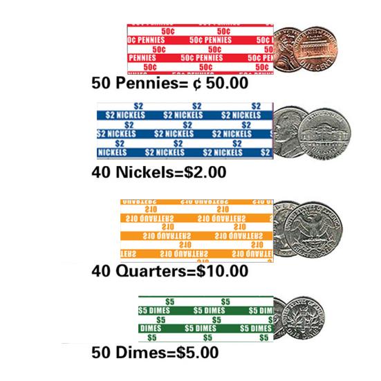 100 шт., обертка для монет, разные плоские рулоны для монет, обертки для монет, крафт-бумага, 4 цвета, рулоны для монет в четвертную монету, никель, пенни, десять центов