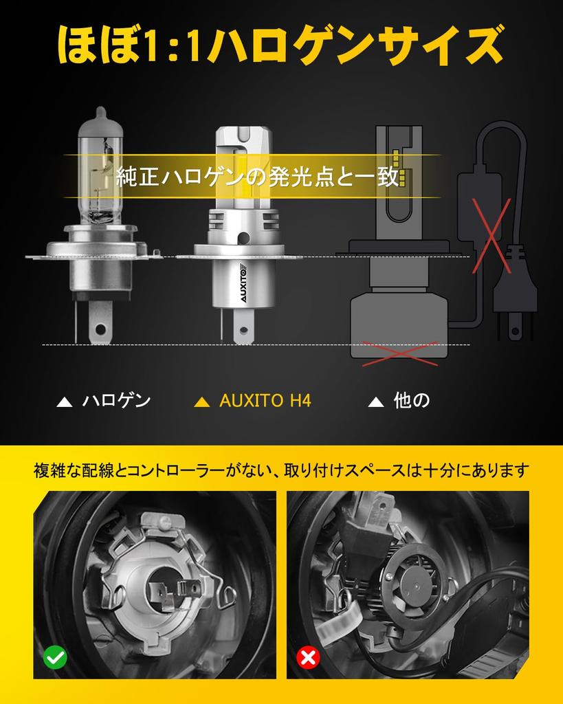 AUXITO H4 LED Headlight, Compatible with Vehicle Inspection, HI/LO Switching, H4 LED, 4x Brightness,