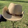 Summer Straw Cowgirl Hat Wide Brim Sunscreen Visor Cap Retro Western Cowboy Hats  Outdoor