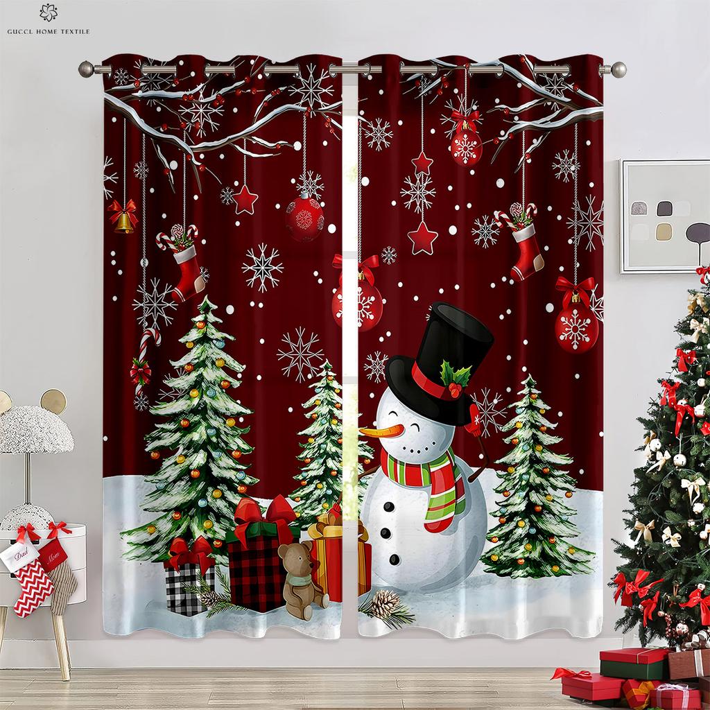 Веселый рождественский снеговик, шар, 3D-печатная занавеска, спальня, ресторан, фестиваль, украшение для вечеринки, занавеска, подарок, 2 шт.