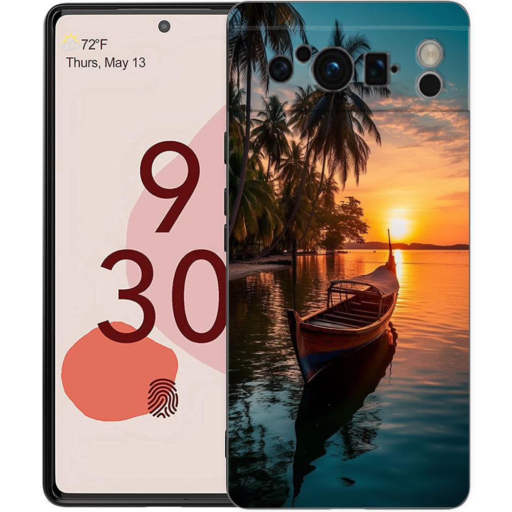 Летний пляжный пейзаж на закате на море Пальма Чехол для телефона для Google Pixel 9 8 7 6 Pro XL 8A 7A 6A ТПУ Оболочка Ударопрочный чехол