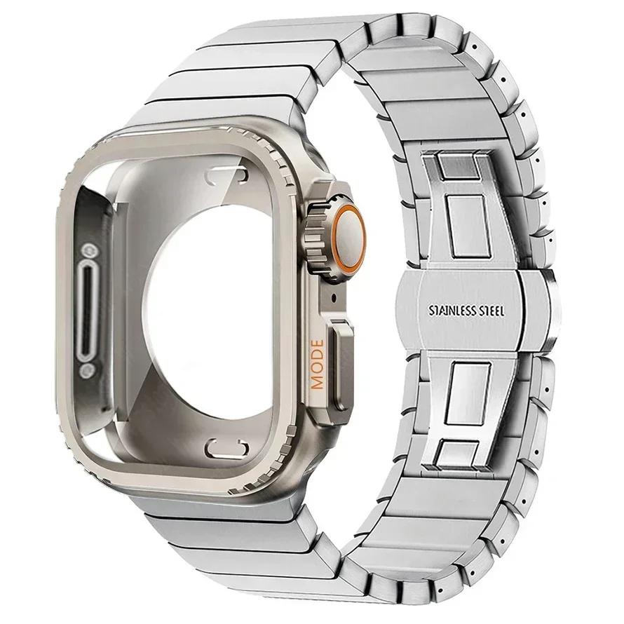 Металлический корпус + ремешок из нержавеющей стали для Apple Watch Band Ultra 3 2 49 мм 11 10 46 мм Защитный корпус Обновление Iwatch 9 8 7 SE 45 мм 44