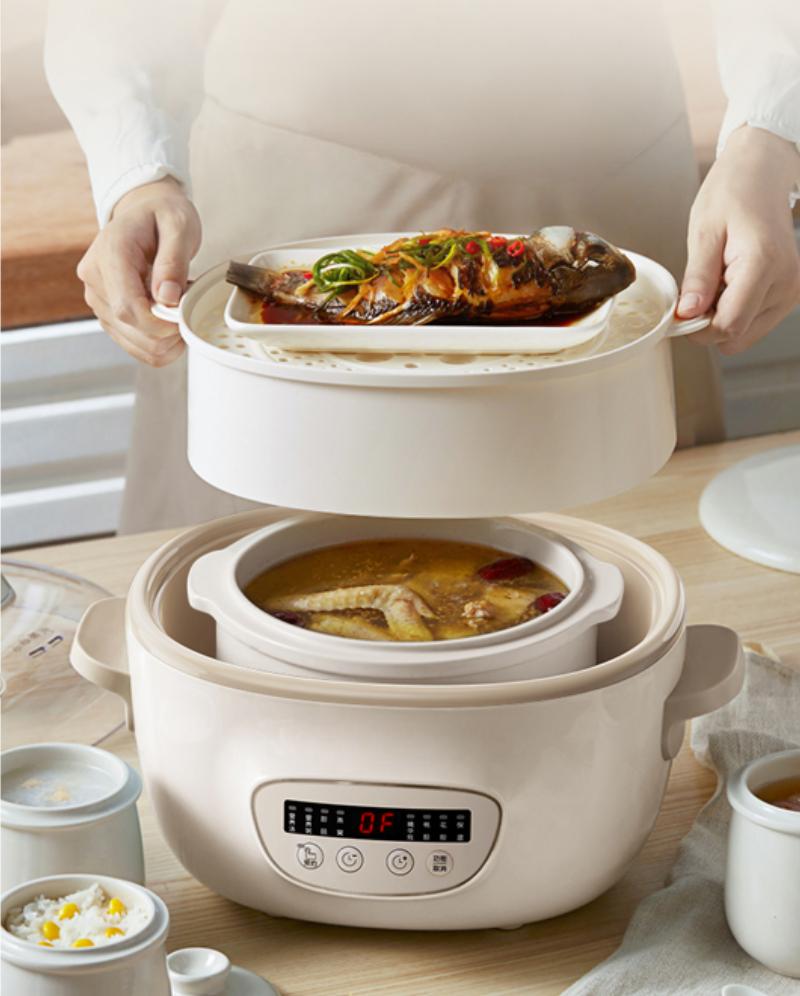 220V 2.5L Slow Cooker Baby Supplement Machine Mini Bird's Nest Stew Pot White Porcelain Waterproof Stew Pot