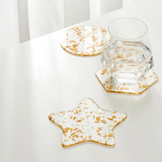Yousheng Creative Gold Foil Decor Подставка для чашки Красивый более утолщенный акриловый коврик для чашки Кухонные принадлежности