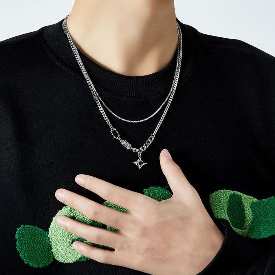 Ожерелье с подвеской в виде звезды, двухслойное ожерелье из кубического циркония, хип-хоп-украшения для мужчин и женщин, подарки на день рождения