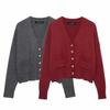 Kaslead New Arrival Women's Fashion Style Fashion Button Decoration Long Sleeves V-neck Knitted Jacket 2893014