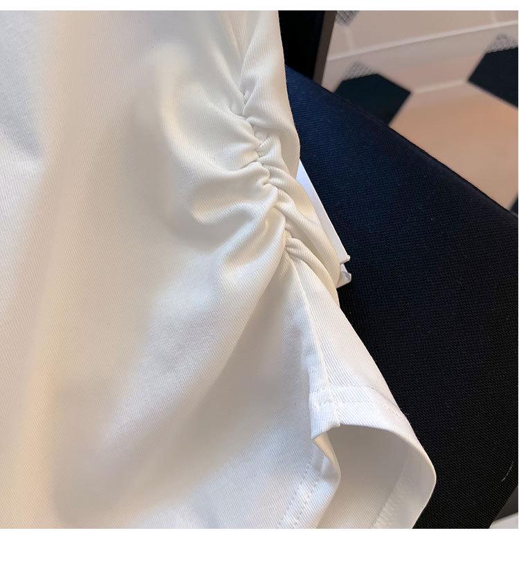 Женская летняя футболка 2024 года с присборенной талией, нерегулярным коротким рукавом и круглым вырезом