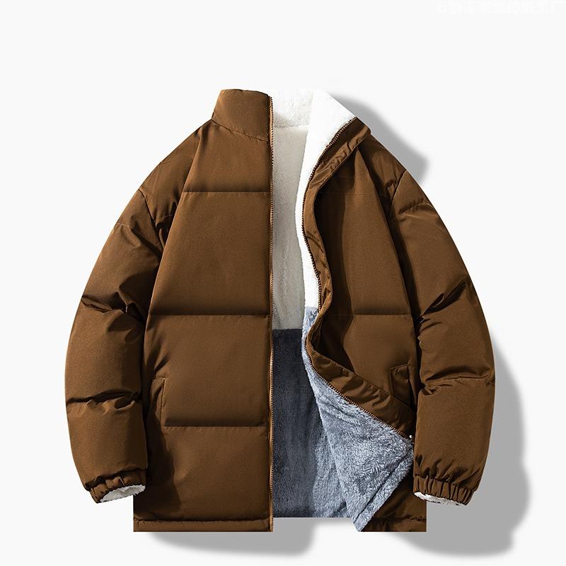 Мужская куртка из хлопка с пухом ягненка, вельветовая зимняя двусторонняя куртка из хлопка с флисом и утолщенная куртка из хлопка