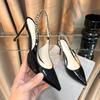 Модная лакированная кожа с одинарной обувью, металлическая цепочка, босоножки с закрытым носком, весна-осень 2025, новые остроносые туфли на высоком каблуке, женская шпилька