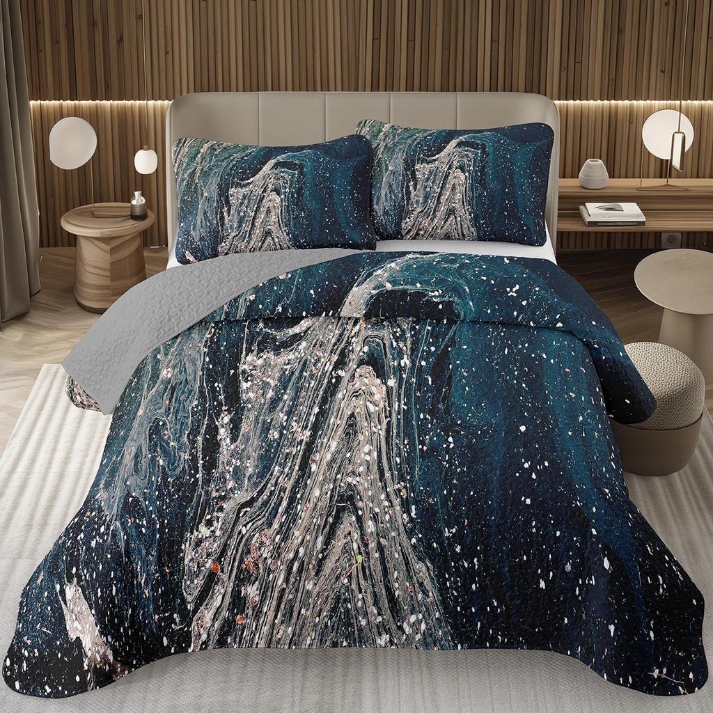 Marble Grain Bedspread Twin King,Abstract Marble Texture Design Quilted Marbling Coverlet Set Ink Fluid Art Quilt Set Home Decor