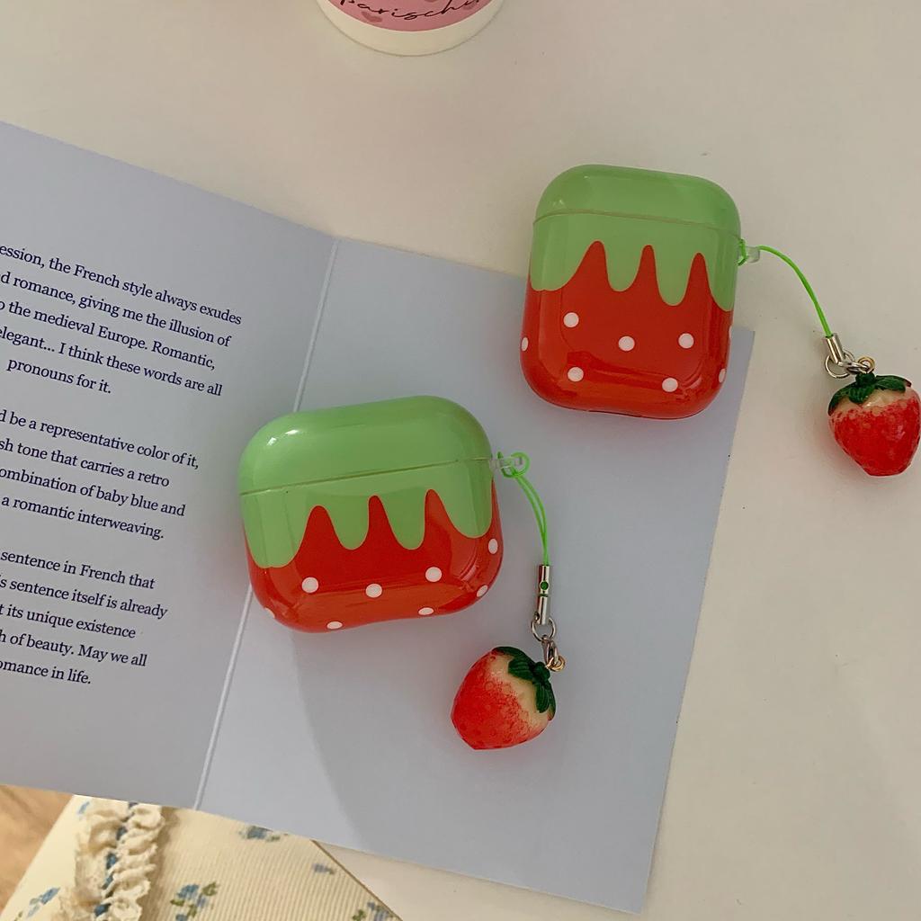 Cute Exquisite Red Strawberry Suitable For Apple AirPods 4 3 2 1 Pro Bumper Soft Case Headphone Protective Cover White Polka Dot